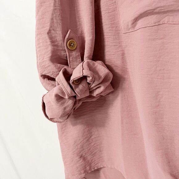 🟢Como Blu Blush Pink Rill tab Sleeve Button Down Front Tie Blouse Size 2X - Picture 5 of 7